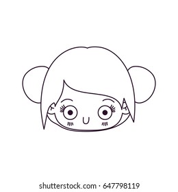 monochrome silhouette of kawaii head cute little girl with collected hair vector illustration