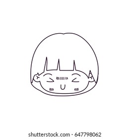 monochrome silhouette of kawaii head of little boy with mushroom hairstyle and facial expression furious vector illustration