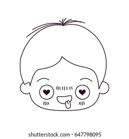 monochrome silhouette of kawaii head of little boy with facial expression in love vector illustration