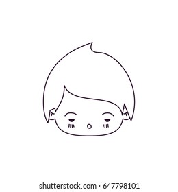 monochrome silhouette of kawaii head of little boy with facial expression sad vector illustration