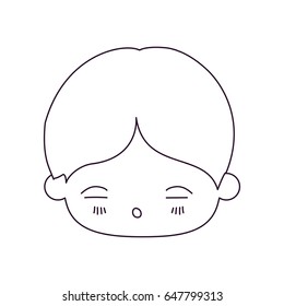 monochrome silhouette of kawaii head of little boy with facial expression of tired vector illustration