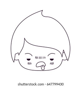 monochrome silhouette of kawaii head of little boy with unpleasant facial expression in closeup vector illustration