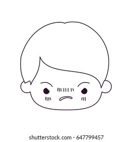 monochrome silhouette of kawaii head of little boy with facial expression angry vector illustration