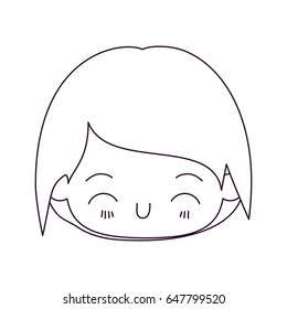 monochrome silhouette of kawaii head of little boy with happiness facial expression in close up vector illustration