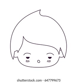 monochrome silhouette of kawaii head of little boy with facial expression sad in closeup vector illustration