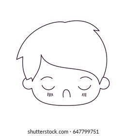 monochrome silhouette of kawaii head of little boy with facial expression disgust with closed eyes vector illustration