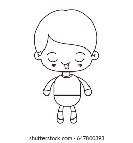 monochrome silhouette of kawaii little boy with funny facial expression vector illustration