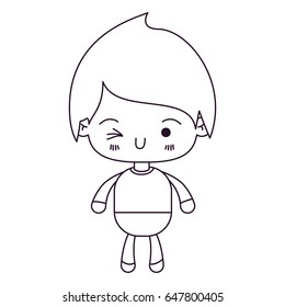 monochrome silhouette of kawaii little boy winking eye vector illustration