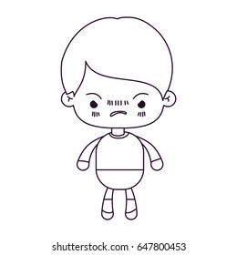 monochrome silhouette of kawaii little boy with facial expression angry vector illustration