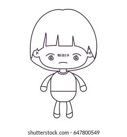 monochrome silhouette of kawaii little boy with facial expression bored vector illustration