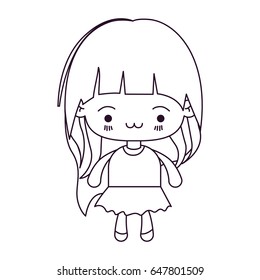 monochrome silhouette of kawaii little girl with long hair and facial expression exhausted vector illustration