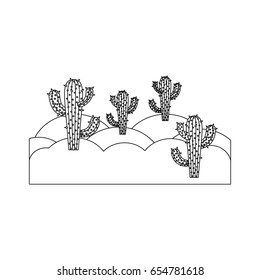 monochrome silhouette of landscape of desert with cactus vector illustration