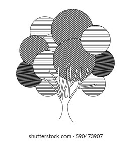 monochrome silhouette leafy tree plant with abstract lines and ramifications vector illustration