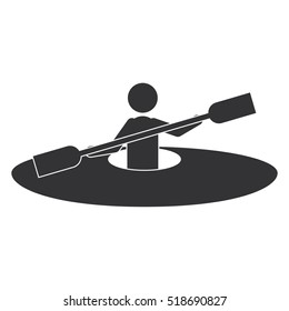 monochrome silhouette with man and kayak rowing
