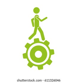 monochrome silhouette with man over pinion vector illustration