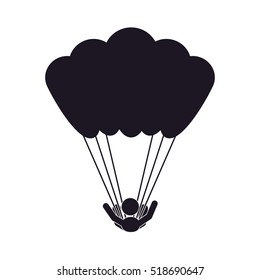 monochrome silhouette with man in parachute front view