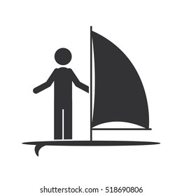 monochrome silhouette of man with sailing surfboard