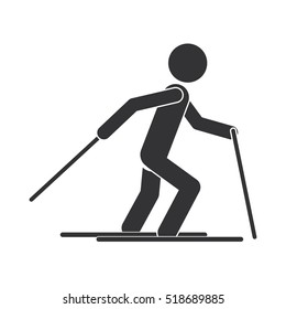 monochrome silhouette with man ski over snow