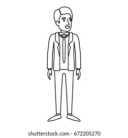 monochrome silhouette of man stand with formal suit with tie vector illustration