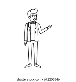 monochrome silhouette of man stand in formal clothes and wavy hair vector illustration