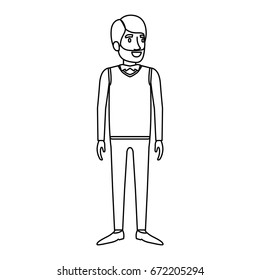 monochrome silhouette of man standing with beard and formal clothes vector illustration