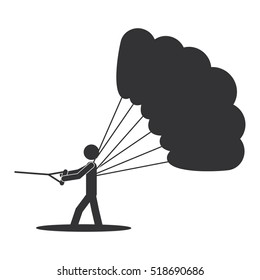 monochrome silhouette with man standing with parachute
