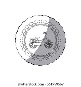 monochrome silhouette with middle shadow sticker of child bicycle in round frame