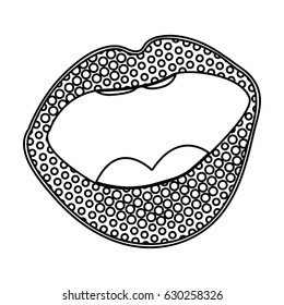 monochrome silhouette of open mouth with lips dotted vector illustration