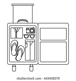 monochrome silhouette with opened suitcase of traveler vector illustration