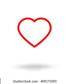 Monochrome silhouette outline red love heart, valentine holiday icon, art