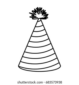 monochrome silhouette of party hat with radial lines decoratives vector illustration