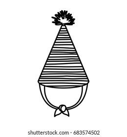 monochrome silhouette of party hat with several lines decoratives vector illustration