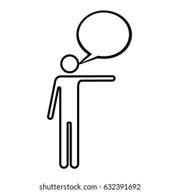 monochrome silhouette of pictogram man pointing with left arm and bubble speech vector illustration