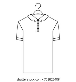 monochrome silhouette of polo shirt short sleeve man in clothes hanger vector illustration