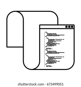 monochrome silhouette of programming window with long script code vector illustration