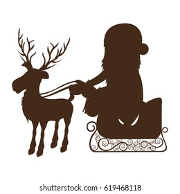 monochrome silhouette of reindeer with santa claus in sleigh vector illustration