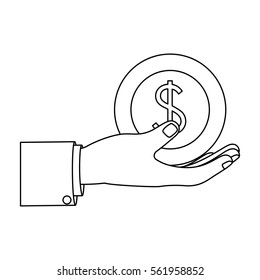 monochrome silhouette with right hand hold round money symbol