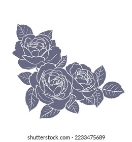 Monochrome silhouette of rose isolated on white background. Vector illustration.