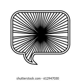 monochrome silhouette with rounded rectangle speech with sun rays vector illustration