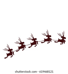 monochrome silhouette with set of five reindeers with scarves vector illustration