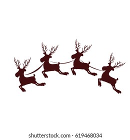monochrome silhouette with set of four reindeers with scarves vector illustration