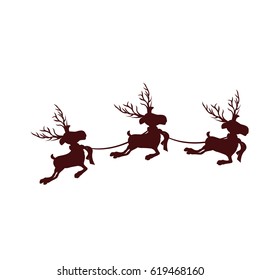 monochrome silhouette with set of three reindeers with scarves vector illustration