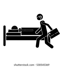 monochrome silhouette with sick in bed and doctor