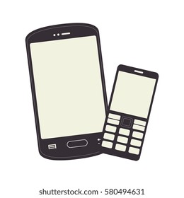monochrome silhouette with smartphone and cellphone