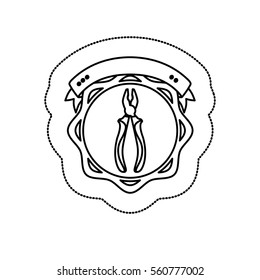 monochrome silhouette sticker with circular frame with plier and ribbon up