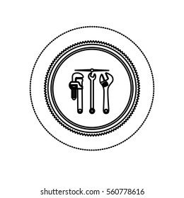 monochrome silhouette sticker with circular frame with wrenches