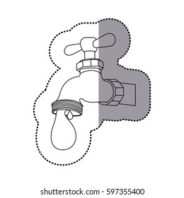 monochrome silhouette sticker of faucet dripping water vector illustration