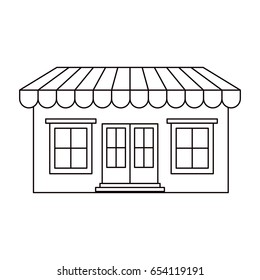 monochrome silhouette of store with awning vector illustration
