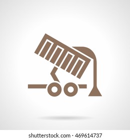 Monochrome silhouette symbol of grain unloading. Agriculture equipment and machinery. Farming lorry, transportation of bulk cargo. Glyph style vector icon