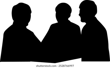 Monochrome silhouette of three people having a business meeting